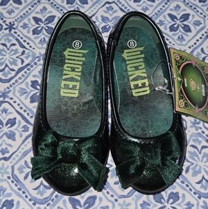 NEW Girls' Wicked Green Glitter Bow Ballet Flats Toddler 8